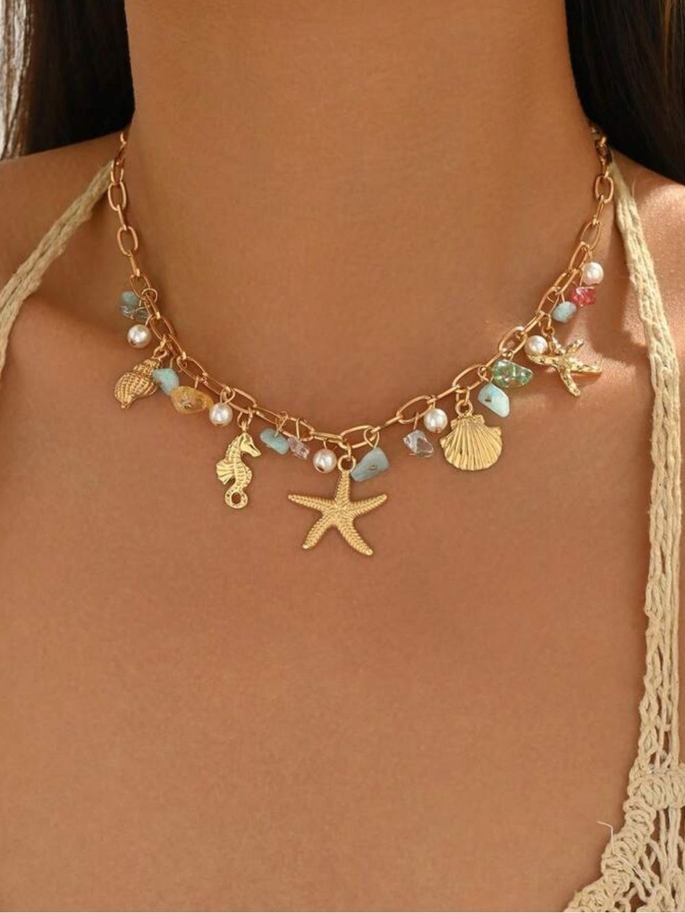 Gold Beach shell Charm Necklace A1700